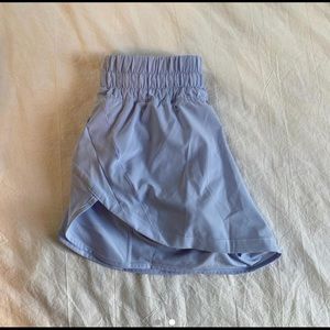 pastel blue lululemon track that high rise 3 inch short